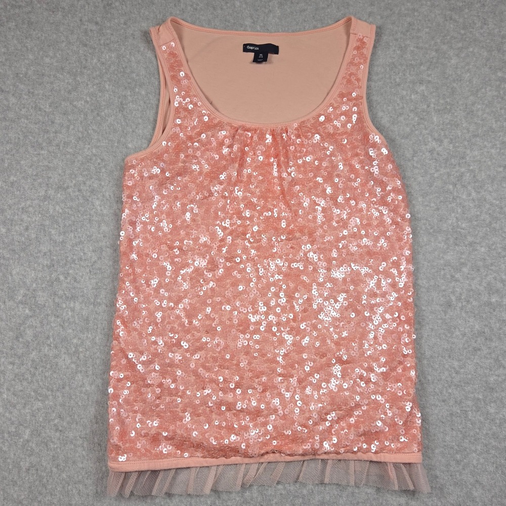 Party Sleeveless Sequin Top Party Tank Light Pink Gap Kids XL Tulle Trim